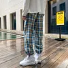 Joggers2021 Calças xadrez homem confortável calça casual streetwear calças soltas calças na moda japonesa Y0927