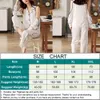 Nhkdsasa Pajama Setsの女性夏2個白いナイトガウン長袖シャツパンツホームウェア女性Pajama Sleepwear L x0526