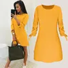 Kobiety Moda O-Neck Solidny łuk Elegancka Straigth Dress Spring Loose Mini Dresses 3/4 Rękaw Wygodny Plus Size Casual