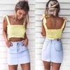 Sexy Mode Frauen Tank Top Casual Short Bow Tops Weste Bow Bandage Square Kragen Crop Tops Hemd T Shirts X0507