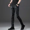 Jantour Bawełna Mężczyźni Dżinsy Spodnie Lace Up Denim Spodnie Czarny Skinny Slim Hip Hop Hop Sportswear Elastyczny Talia Mężczyzna 210723