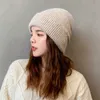 Gorro de invierno para mujer, gorros de punto de Cachemira de piel de conejo Real para niña, gorros gruesos y cálidos para exteriores, Skullies sólidos a la moda de Angora 211228