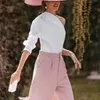 Elegante Frau Weiß One-Shoulder Baumwolle Tops Frühling Mode Damen Unregelmäßige Top Weibliche Streetwear Taste 210515