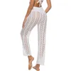 Pantalon femme longue solide mode été couvrir Crochet tricoté plage vacances respirant jambe large lâche femmes Sexy femmes