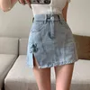 Trendiga Denim Shorts Kjolar Kvinnor Vintage Casual High Waist Split Mini Jeans Skirt Harajuku Hong Kong Style Summer 210515