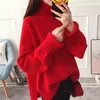 Fashion Thick High Collar Red Pink Knitted Sweater Women Tops Autumn Winter Loose 3 Color Knit Turtleneck Pullover Ladies Jumper 210914