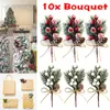 Dekoracje świąteczne 10pcs sztuczna gałąź sosny jagodowe holly kwiat bukiet wybieranie Xmas Decor Ornament2664