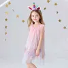 Dziewczyna Cartoon Unicorn Dress Summer Kids Cute Eleganckie Party Kostiumy Toddler Baby Dzieci Vestidos 210429