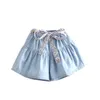 Summer Casual 3 4 5 6 7 8 9 10 11 12 Years Baby Child Solid Color Cotton Loose Denim Shorts With Belt For Kids Girls 210529