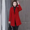 Women's Wool & Blends Woolen Coat 2022Spring Autumn Red Black Blended Coats Outerwear Mid-Length Slim 1 Button Suit Jacket Female
