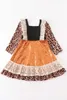 Girlymax Bébé Filles Chlidren Vêtements Paillettes Léopard Dentelle Arc-En-Citrouille Robe À Manches Longues Volants Longueur Au Genou Vêtements Pour Enfants Q0716