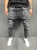 Men's Jeans Mens Fit Zipper Pocket Design High Street Men Distressed Denim Joggers Pants Washed Pencil