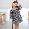 ins Baby Girlの服のドレス春秋の子供たちの格子縞の印刷ビッグターンダウンカラー長袖の子供エレガントな王女のドレス1869 Y2