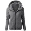Kvinnors jackor kvinnors rm l￥ng￤rmad hoodies jacka kvinnlig h￶st vinter mode wa fluffy plysch fast f￤rg outwear ￶verrock svart