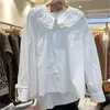 Vårhösten Kvinnors Blus Koreanska Stil Solid Färg Docka Krage Långärmad Top Loose Casual All-Match Kvinna Toppar LL259 210506