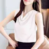 Coréen soie femmes Blouses hauts Satin chemise femme sans manches col en V haut grande taille Blusas Mujer De Moda 210427