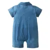 Sommar född baby kortärmad romer spädbarn pojke flicka stickad denim pocket jumpsuit outfit toddler kläder 211011