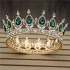 Vintage Round Crown Queen King Crystal Diadem Prom Tiaras och Kronor Bridal Headdress Bröllopshår Smycken Pageant Tillbehör X0726