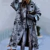 Winter Print Warm Woolen Coat Ladies Fashion Streetwear Jacka Höst Kvinnor Lösa Stitching Plaid Long-Sleeve Lapel Jacket 211110