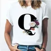 Custom Tops Name Letter Combination Fashion Women Tshirt Flower Font A B C D E F G Short Sleeve Tops Black /White T-shirt Clothing