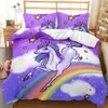 Kawaii Unicorn Girls Pink Luxury Bed Linen King Twin Filtar Full Size Bedding Set Kids1637164