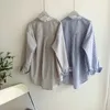 Vår randig skjorta blus kvinnor lös långärmad tröjor toppar kvinnlig knapp bomull casual office lady blåsor blusas 13057 210512