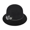 Stingy Brim Hats 2021 Winter Autumn Imitation Woolen Women Ladies Fedoras Top Jazz European American Round Caps Bowler Feminino Go5655069