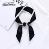 Шарфы Badinka 2021, черный, белый, длинный узкий шелковый шарф для волос, повязка на голову, женский кошелек с буквенным принтом, сумка на голову, платок Cheveux4262377