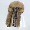 Pur Faux feminino 2021 Jaqueta de inverno Mulheres curtas parka casaco real coat de guaxinim natural grande colarinho de colarinho removível de roupas de rua removíveis