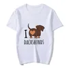 女性のTシャツ2022夏の女性麻ukuカワイイ犬私はダックスファンドレターTシャツ女性ファッションTシャツ美学ストリートウェアトップスが大好きです