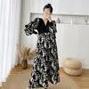 Maternity Dresses Dress Autumn Lantern Sleeve V-neck High Waist Pregnant Women Floral Fashion Polka Dot Pregnancy Chiffon