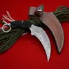 Couteau à griffes Karambit à motif de plumes, double tranchant 420, lame de poche tactique, couteau à lame fixe, chasse, outil de survie EDC, couteaux a3910