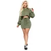 Women Dress Two Pieces Set Nightclub Sexy Solid Colour tracksuits Bat Lantern Sleeve Hooded Sweater And Skirt Show Waist Bandage Ladies Sportwear