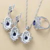 Accessori da sposa donna Colore argento Blu CZ Set di gioielli Orecchini pendenti Collana e anello per donna Set da sposa H1022