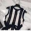 HANZANGL Abiti da donna Abito canotta lavorato a maglia bianco blu patchwork a righe nappa all'uncinetto abito da spiaggia casual di alta qualità X0521