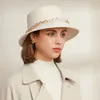 Berets X4070 Women's Pearl Basin Felt Hat Fishing Wool Fedora Hats Adjustable Size Woolen Bucket Caps Fascinator