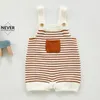 Autumn Winter Infant Baby Boys Girls Stripe Pocket Knit Braces Rompers Clothing Kids Girl Vest Clothes 210429