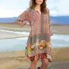 Casual Dresses Bohemian Dress Women Floral Printing Vintage Långärmad 2022 Sundress Vestidos Kvinna Robe Plus Storlek 5XL