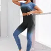 Женщины фитнес спортивные спортивные трексеи висит окрашенные два куска йога костюм мода постепенные цвета плотно упругие бегущие одежда четыре сезона спортивная одежда
