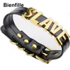 Fashion Gold Men Women Girl Slave Name Word Collar Buckle Necklace Black PU Leather Kawaii Jewelry