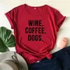 T-shirts femme vin café chiens maman chemise maman imprimer lettres de rue T-shirts en coton unisexe col rond grande taille haut à manches courtes