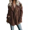 Sonbahar Teddy Ceket Kadın Faux Kürk Kadın Kalın Sıcak Peluş Ceket Uzun Kollu Kış 211206