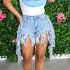 Plus Größe Quaste Denim Shorts Frauen Elastische Hohe Taille Sexy Rave Kurze Jeans Casual Biker Streetwear 210621