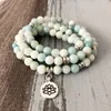 Hottest AB + Amazonite Stone Wrapped Armband för Unisex 108 Bön Pärlor Armband Lotus Mala Om Charm Armband