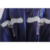 女性の極めて爆撃機のジャケットジッパーポケットスポーツネイビーブルークレーンバックアップリケサテンC0030 210514