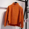 Autumn Winter Long Sleeve Loose O-Neck Solid Cashmere Base Shirt Split Women's Knitwear Turtleneck Short Pullover 11743 210521