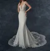 2021 Gorgeous V Neck Mermaid Wedding Gowns Spaghetti Lace Appliques Beading Backless Sweep Train Chruch Style Bridal Dress Custom Made