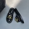 Pantofole Meotina Scarpe da donna Sandali in vera pelle Catena Piattaforma piatta Scivoli Punta tonda Pelle di pecora Calzature da donna Estate Nero 210608
