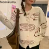 Nomikuma sweter kobiety ryby wzór dzianiny kardigan koreański luźny leniwy styl swetry kobiet z długim rękawem ropa mujer 3d686 210514