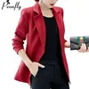 Women's Suits & Blazers PEONFLY Office Ladies Plus Size 2XL Work Wear Coat Women Blazer Black Red Elegant Formal Long Sleeve Slim Jacket Sui